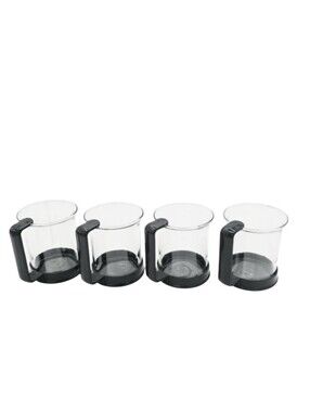 Bodum Glass Coffee Tea Cups Set of 4 Black Handle & Base Made in Switzerland
